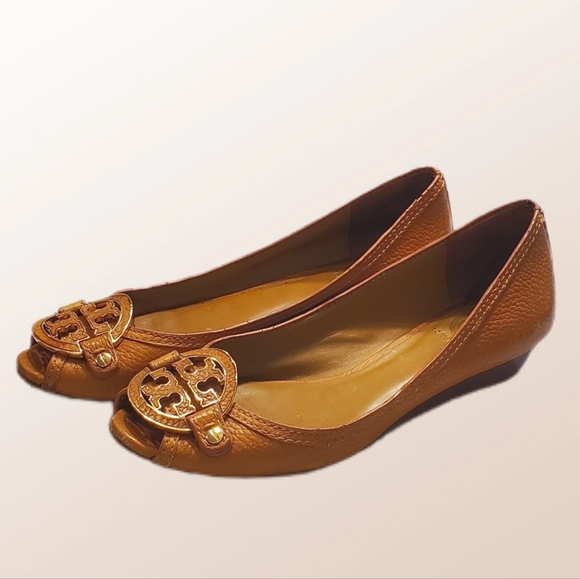 Tory Burch Pebbled Peep-Toe Demi Wedge - Picture 1 of 5